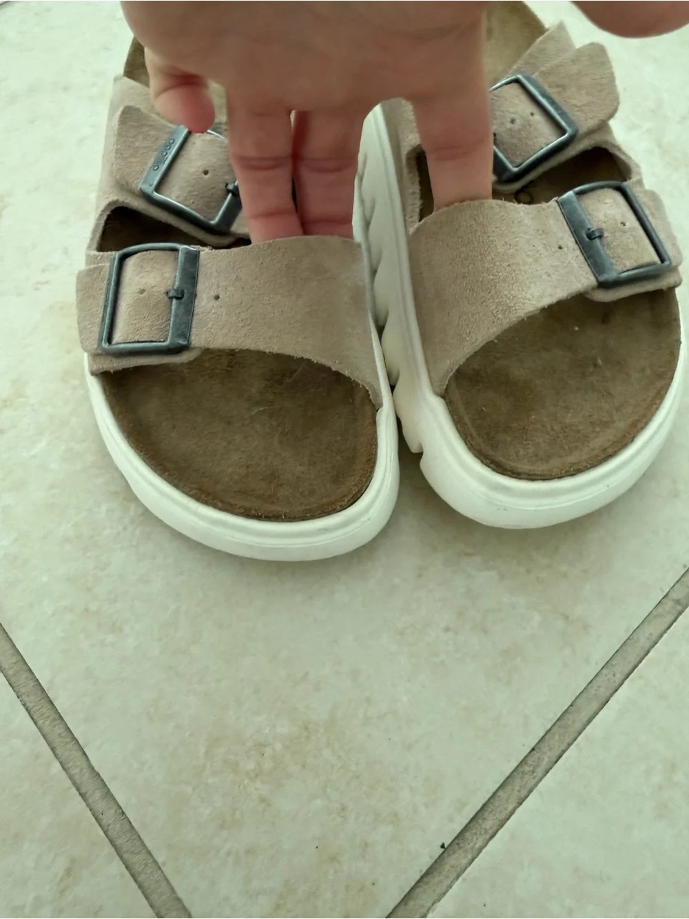 Birkenstock Papillio Double-Buckle Suede Slide Sandals — Light Taupe